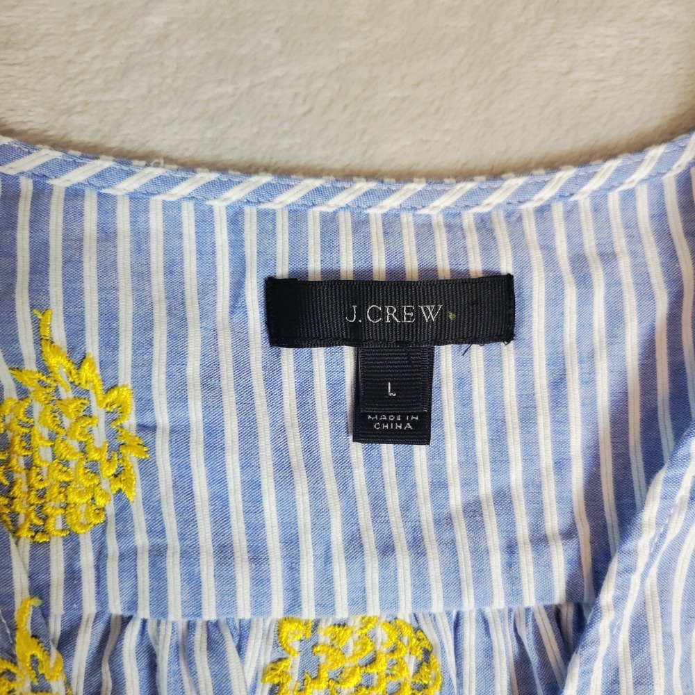 J Crew Striped Wrap Front Top Embroidered Pineapples L 100% Cotton - Picture 3 of 8